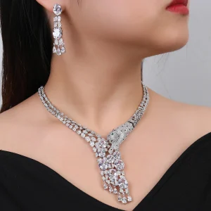 Elegant Unique Design Animal Leopard High Quality Cubic Zirconia Party  Necklace Earring Jewelry Sets