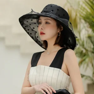 Elegant temperament Dot Chiffon Bucket Organza breathable Beach Hat