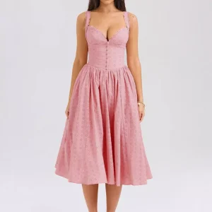 Embroidered With Plunging V-Neck Events Midi Sundress