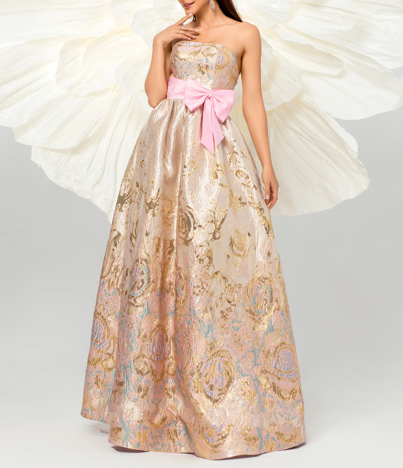 Erotic Elegant Beautiful A Line Strapless Bow Gown High Quality Luxury Maxi Dress - Image 5