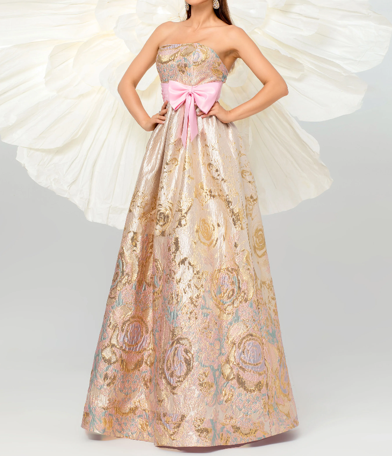 Erotic Elegant Beautiful A Line Strapless Bow Gown High Quality Luxury Maxi Dress