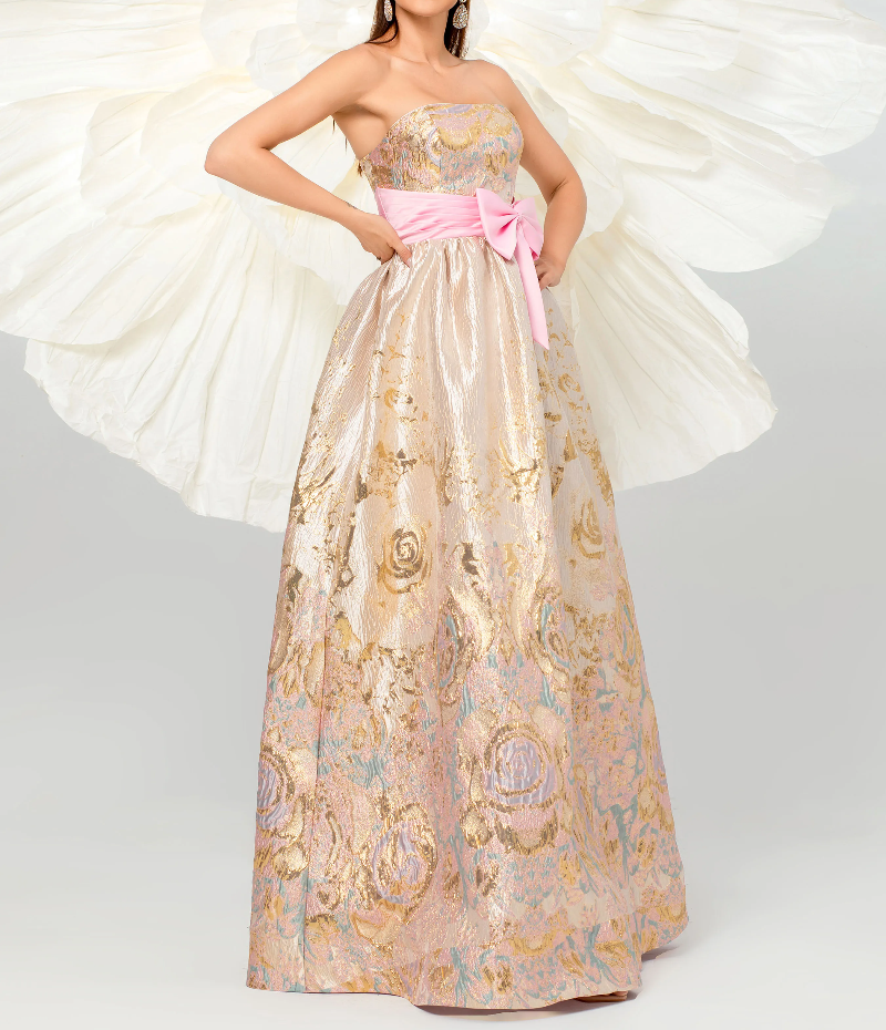 Erotic Elegant Beautiful A Line Strapless Bow Gown High Quality Luxury Maxi Dress - Image 3