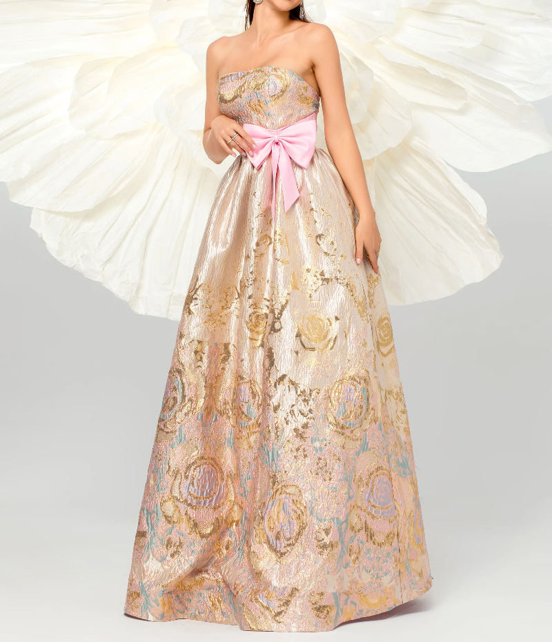 Erotic Elegant Beautiful A Line Strapless Bow Gown High Quality Luxury Maxi Dress - Image 2