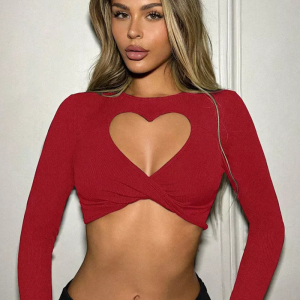 Erotic Fashion Long Sleeves Tees Cut Out Jewel Neck T-Shirt