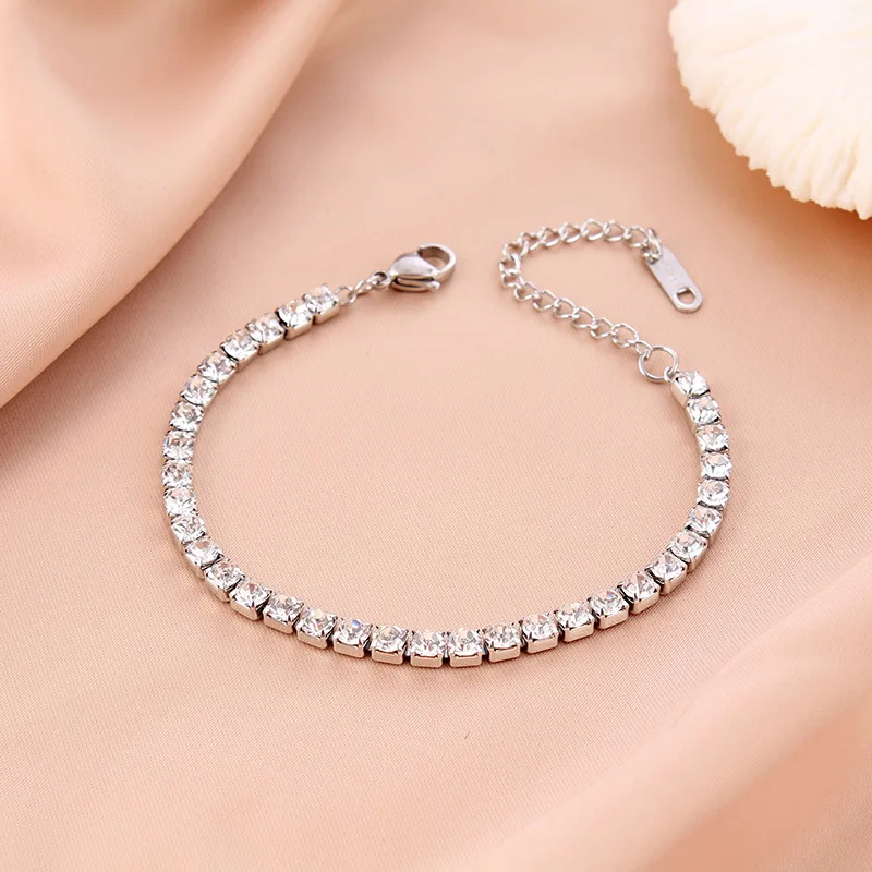 Exquisite Geometric Stainless Steel Adjustable Crystal Zirconia Braslet Charm Bracelet - Image 3