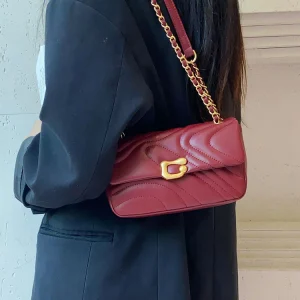 Exquisite Solid Genuine Leather Embroidered Chain Versatile Crossbody Shoulder Bag