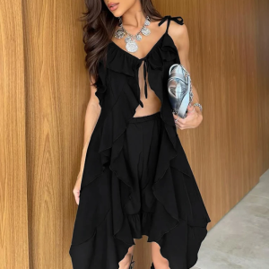 Fashion Sleeveless Tank Top With High Waist Pleated Mini Skirt Two Pieces Set