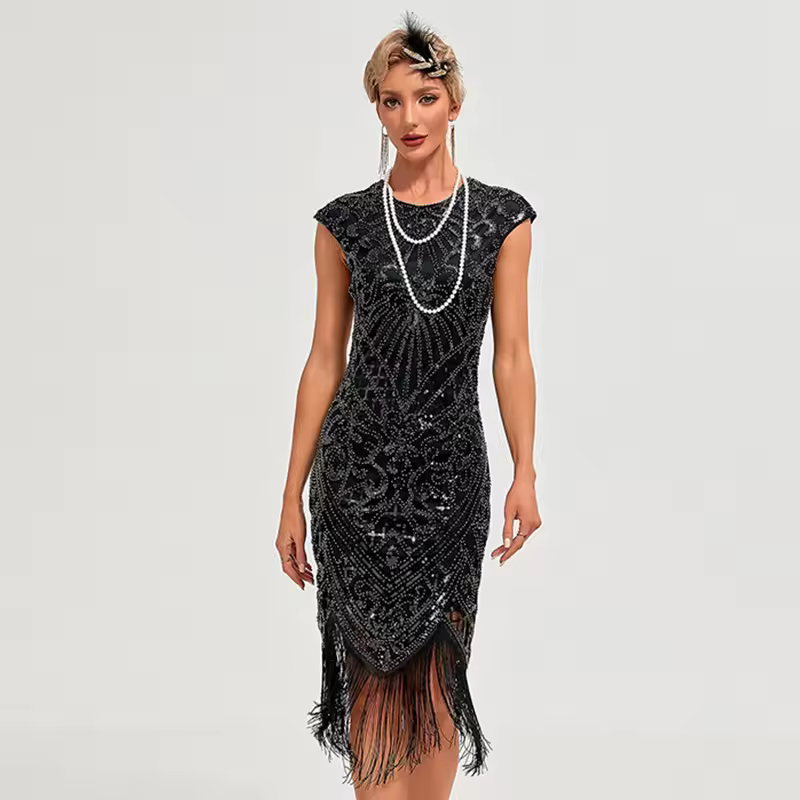 Vintage Flapper Big Round Neck Slip Annual Meeting Dress