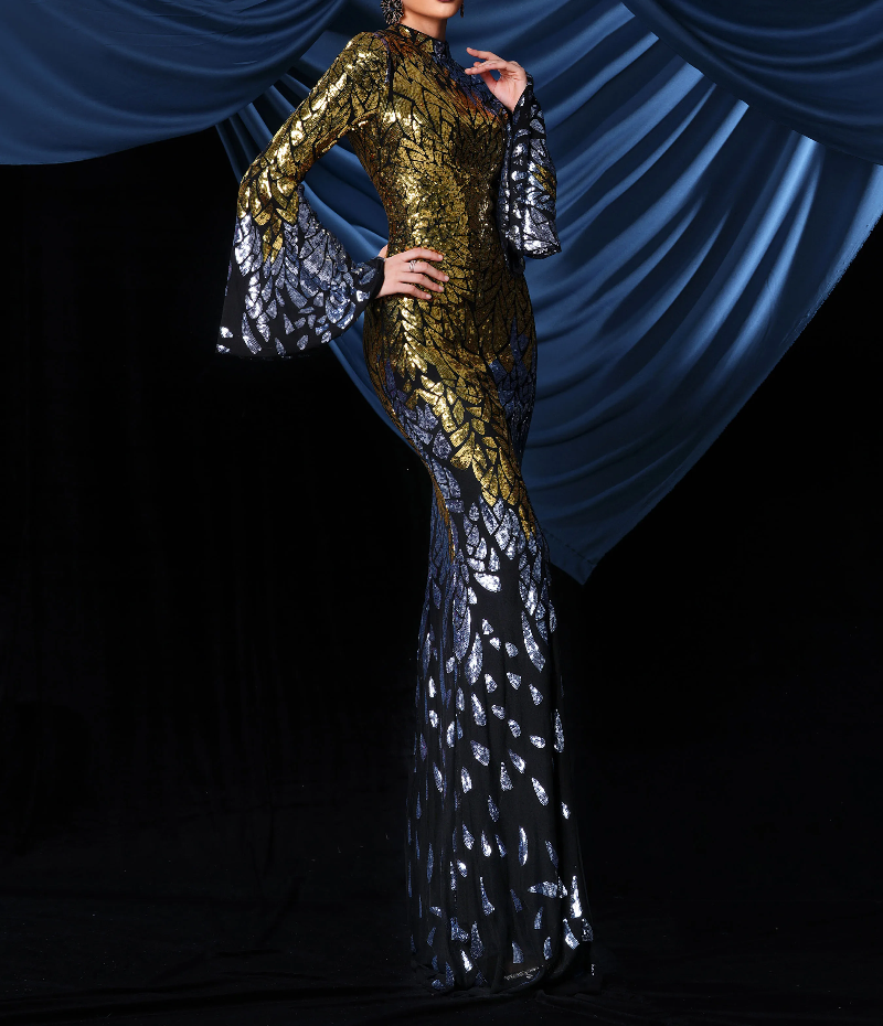 Flare Sleeve Backless Sequin Mermaid Formal Occasion High Quality Luxury Dress - Image 5