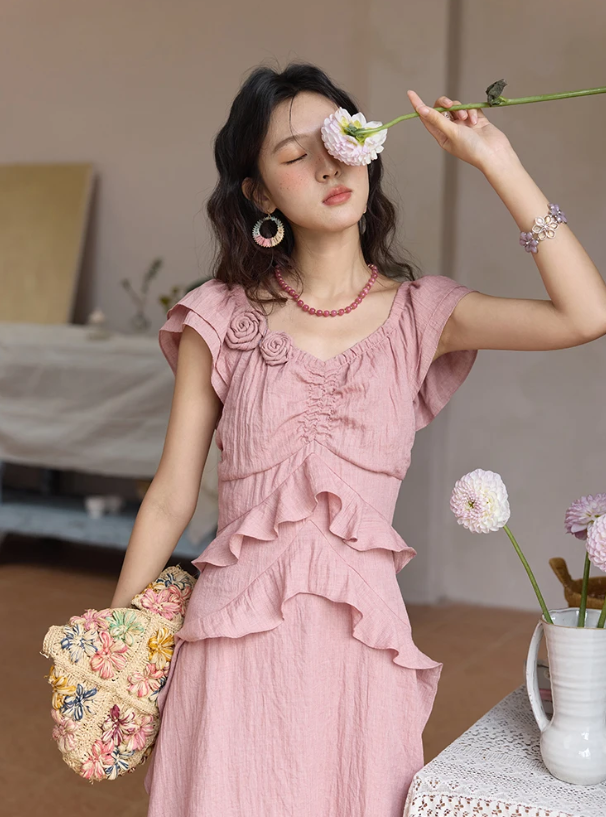 Flower Flying Sleeve Clothing Holidays Fashion V-neck Dress - Image 7