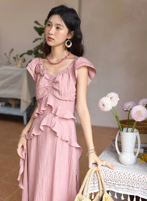 Flower Flying Sleeve Clothing Holidays Fashion V-neck Dress - Image 8