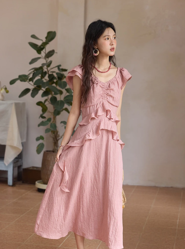 Flower Flying Sleeve Clothing Holidays Fashion V-neck Dress - Image 10