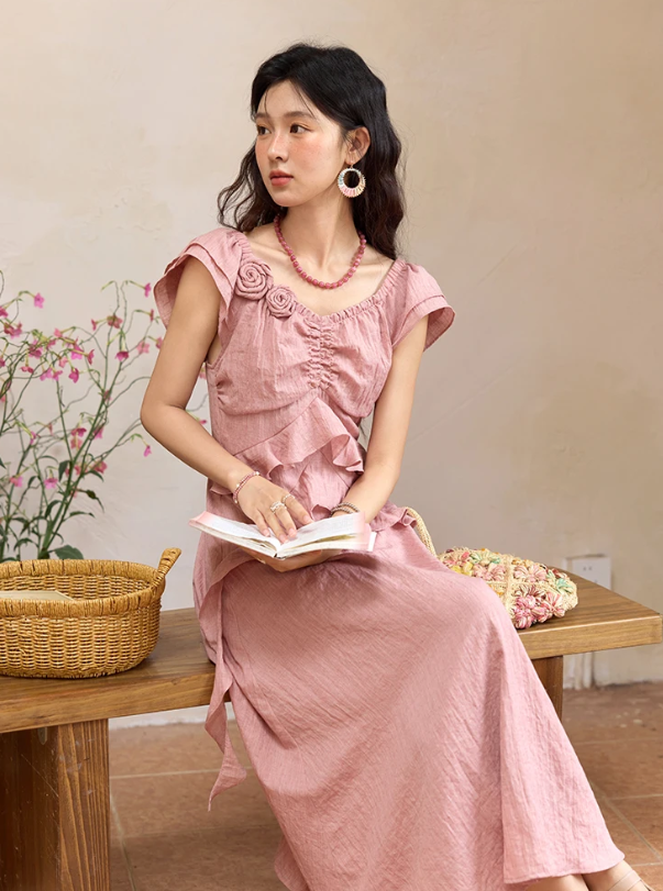 Flower Flying Sleeve Clothing Holidays Fashion V-neck Dress - Image 12
