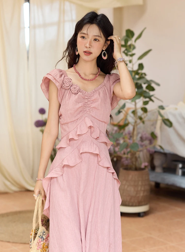 Flower Flying Sleeve Clothing Holidays Fashion V-neck Dress - Image 13