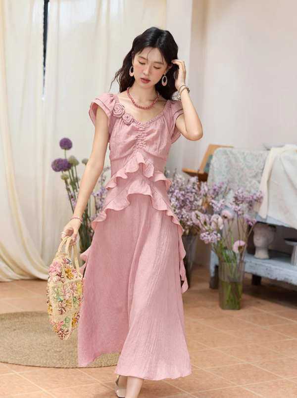 Flower Flying Sleeve Clothing Holidays Fashion V-neck Dress - Image 14