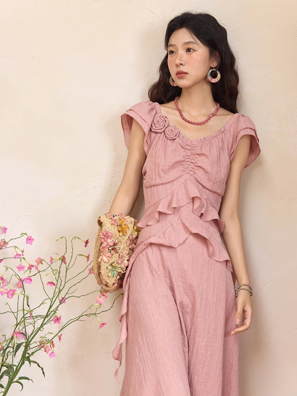 Flower Flying Sleeve Clothing Holidays Fashion V-neck Dress - Image 15