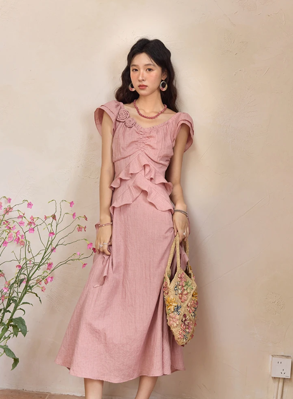 Flower Flying Sleeve Clothing Holidays Fashion V-neck Dress - Image 16