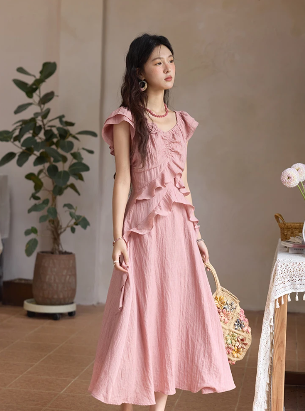 Flower Flying Sleeve Clothing Holidays Fashion V-neck Dress - Image 2