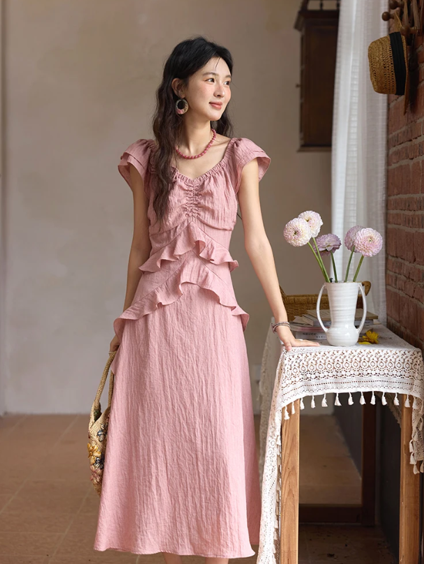 Flower Flying Sleeve Clothing Holidays Fashion V-neck Dress - Image 4
