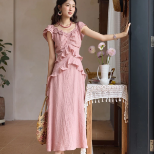 Flower Flying Sleeve Clothing Holidays Fashion V-neck Dress