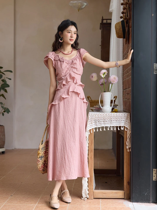 Flower Flying Sleeve Clothing Holidays Fashion V-neck Dress