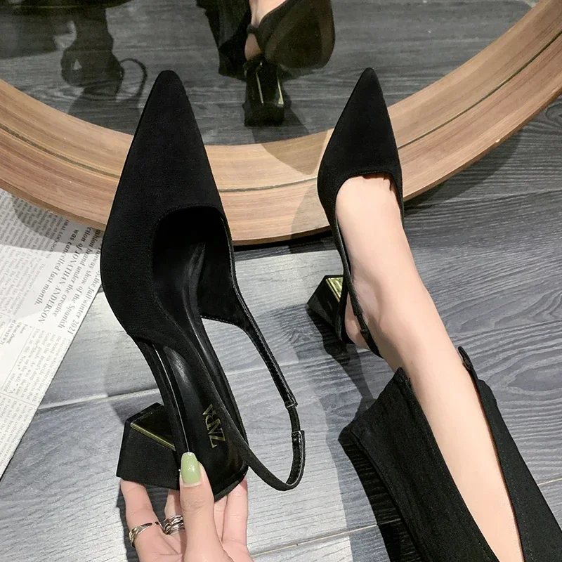 Formal Buckle Strap Office Style Pointed Pumps High Heels Sandals - Image 4
