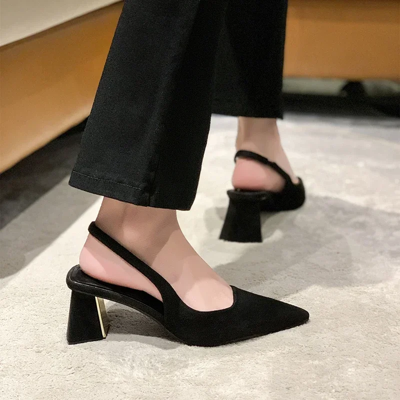 Formal Buckle Strap Office Style Pointed Pumps High Heels Sandals - Image 5