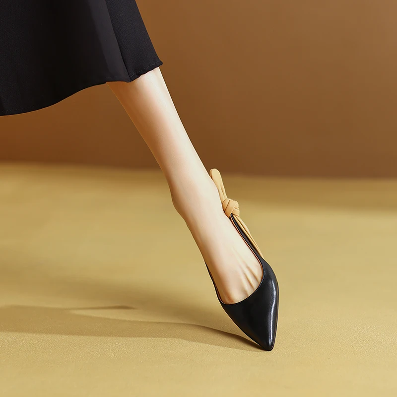 Formal Genuine Leather Knot Pointed Toe Thin High Heel Sandals - Image 7