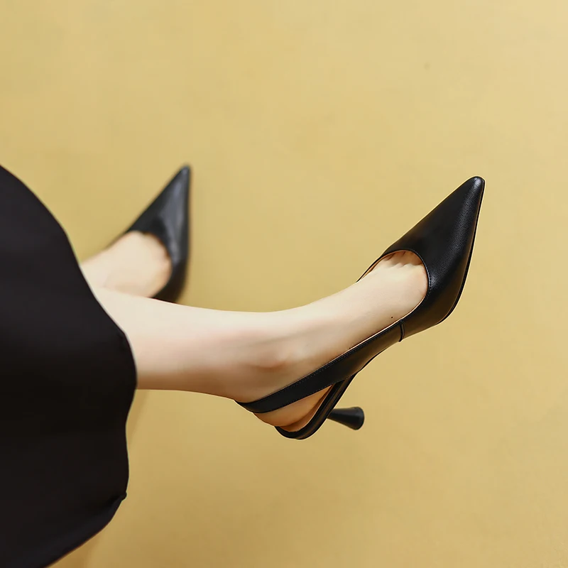 Formal Genuine Leather Knot Pointed Toe Thin High Heel Sandals - Image 4