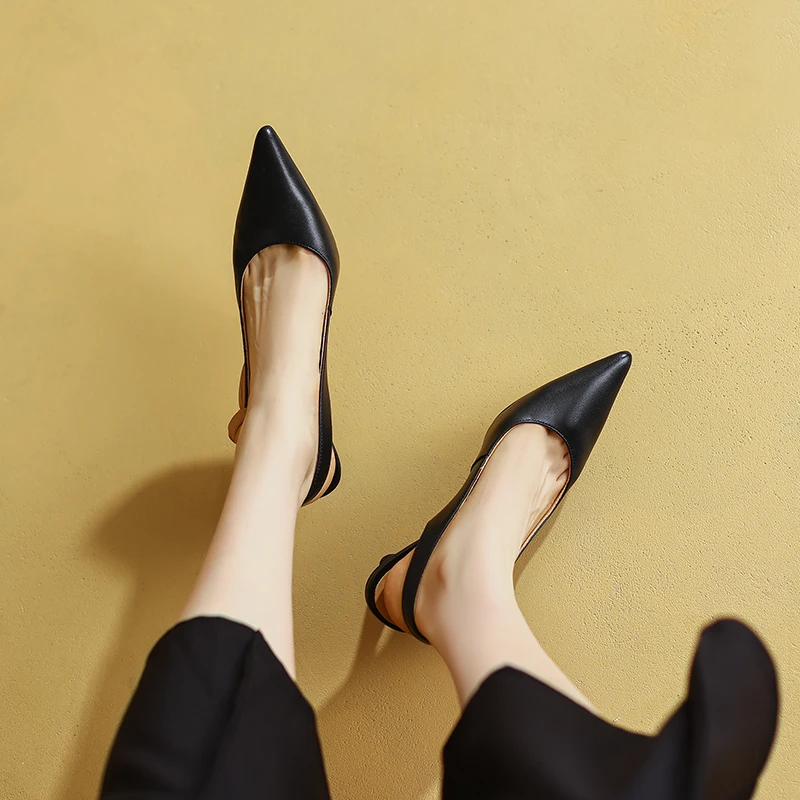 Formal Genuine Leather Knot Pointed Toe Thin High Heel Sandals