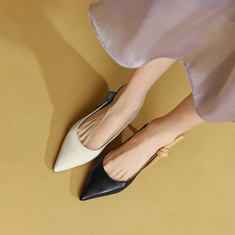 Formal Genuine Leather Knot Pointed Toe Thin High Heel Sandals - Image 11