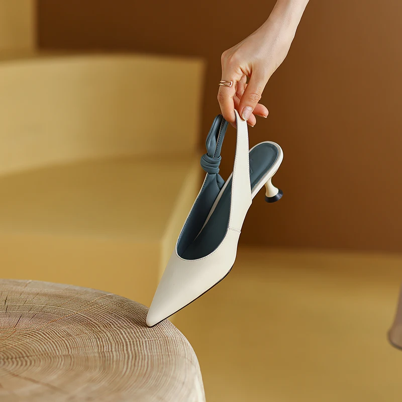 Formal Genuine Leather Knot Pointed Toe Thin High Heel Sandals - Image 10