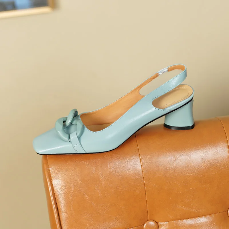 Formal Genuine Personality Leather Buckle Square Toe Thick Sandals - Image 7