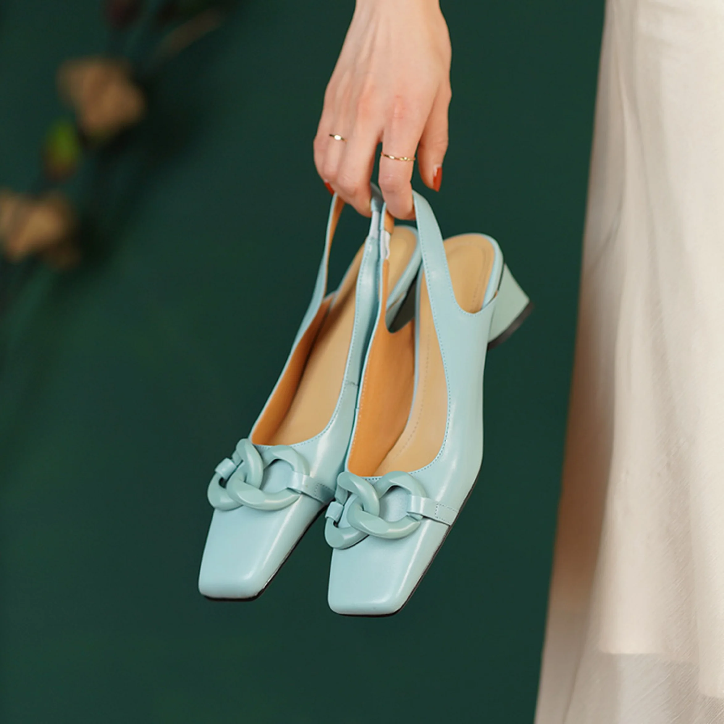 Formal Genuine Personality Leather Buckle Square Toe Thick Sandals - Image 4