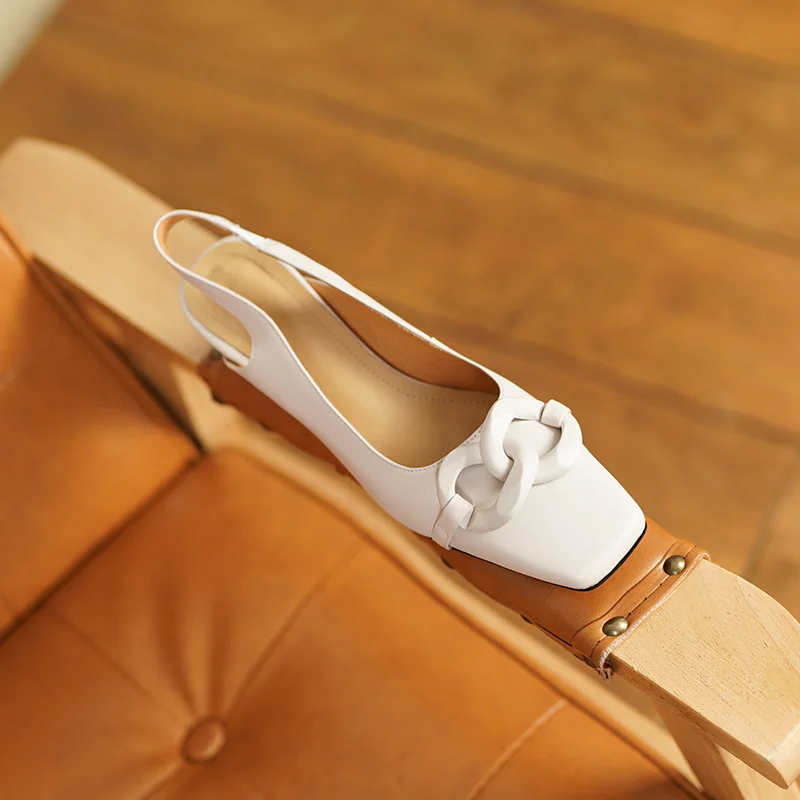 Formal Genuine Personality Leather Buckle Square Toe Thick Sandals - Image 15