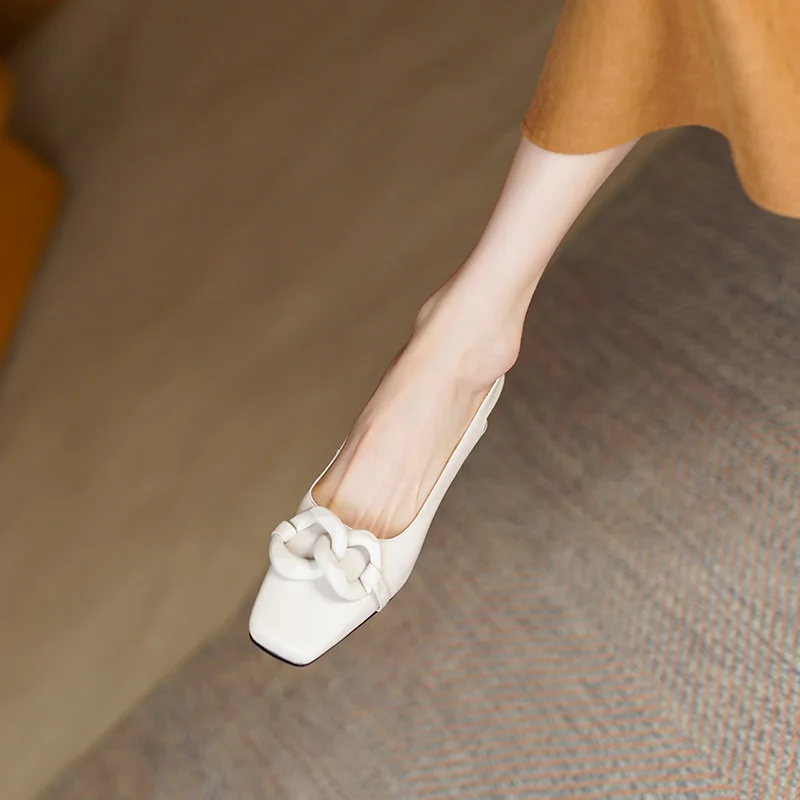 Formal Genuine Personality Leather Buckle Square Toe Thick Sandals - Image 14