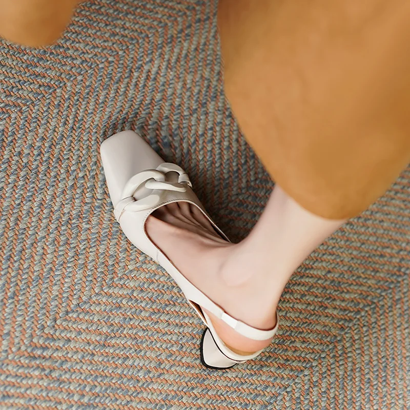 Formal Genuine Personality Leather Buckle Square Toe Thick Sandals - Image 11