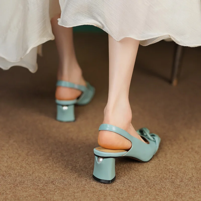 Formal Genuine Personality Leather Buckle Square Toe Thick Sandals - Image 6