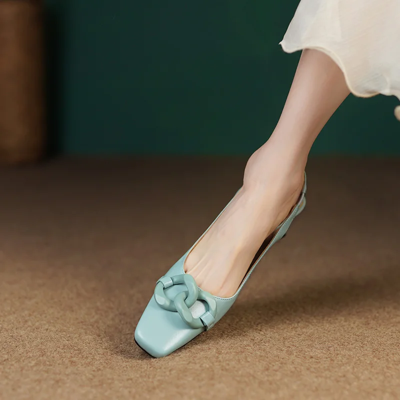 Formal Genuine Personality Leather Buckle Square Toe Thick Sandals - Image 2