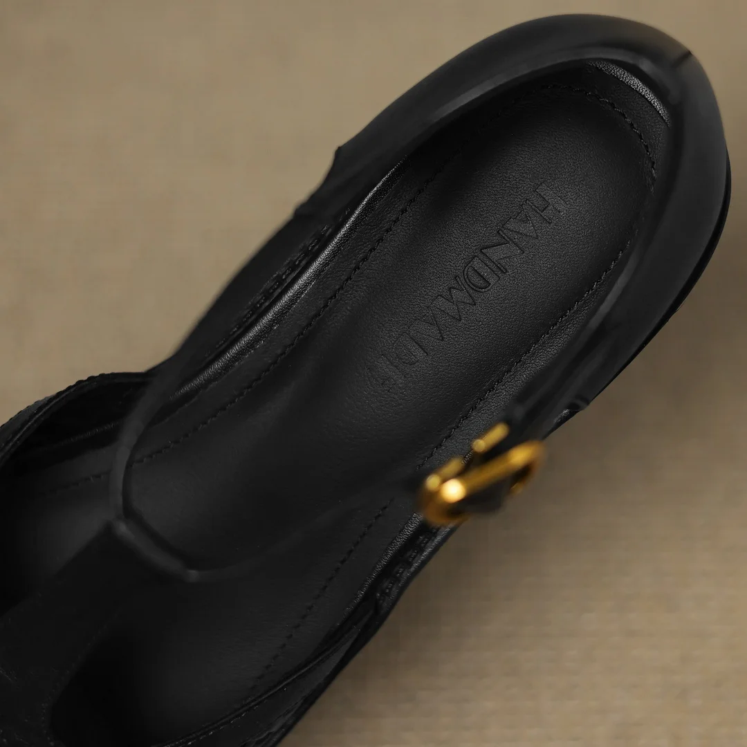 Formal Hollow-Out Cow Leather Narrow Band Round Toe High Quality Flats Sandals - Image 21