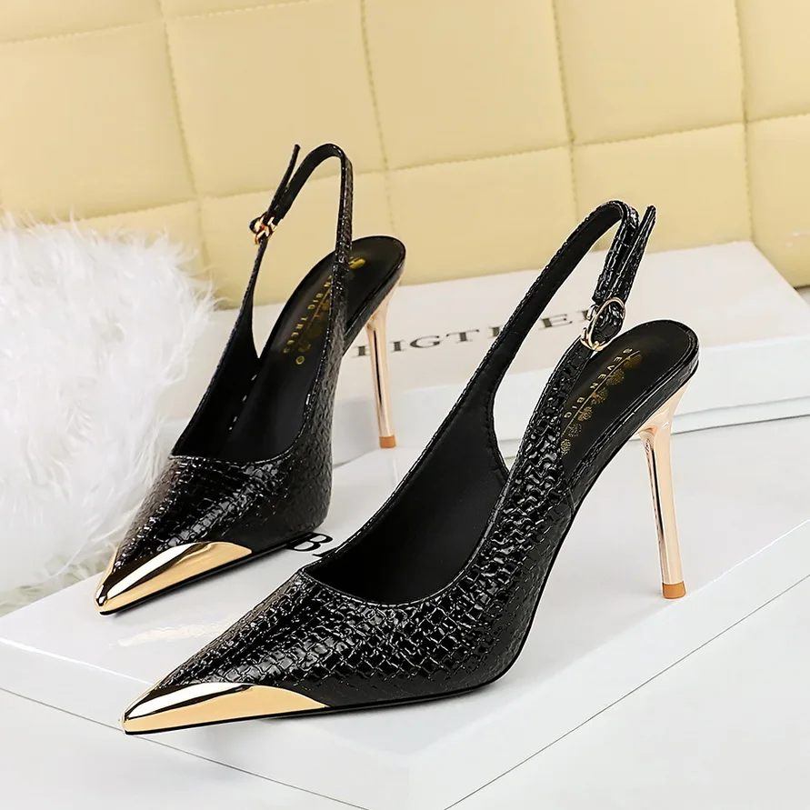 Formal Occasion Stiletto Metal Chain Patchwork High Heels Sandals - Image 5
