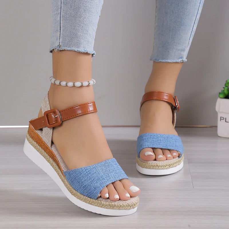 Formal Soft Dressing Style Ankle Strap Shallow Wedge Sandals - Image 7