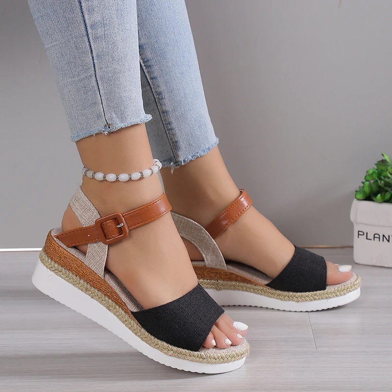 Formal Soft Dressing Style Ankle Strap Shallow Wedge Sandals - Image 3