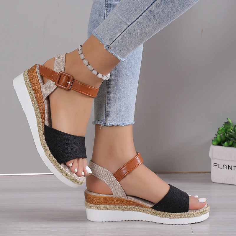Formal Soft Dressing Style Ankle Strap Shallow Wedge Sandals - Image 4