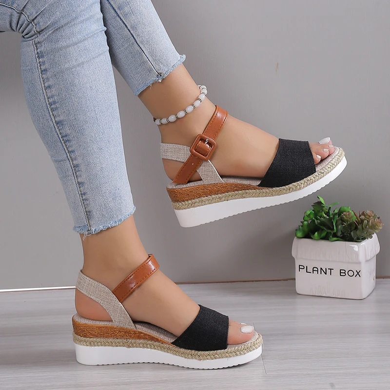 Formal Soft Dressing Style Ankle Strap Shallow Wedge Sandals - Image 5