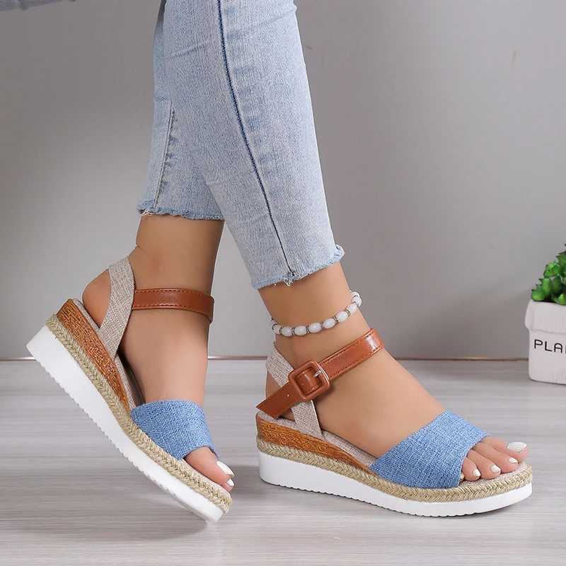 Formal Soft Dressing Style Ankle Strap Shallow Wedge Sandals - Image 6