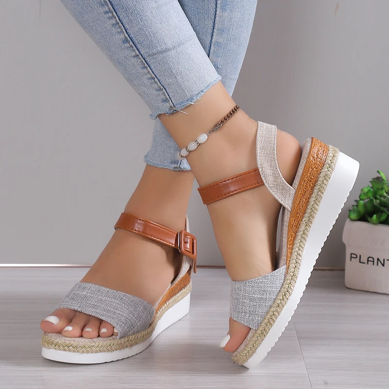 Formal Soft Dressing Style Ankle Strap Shallow Wedge Sandals