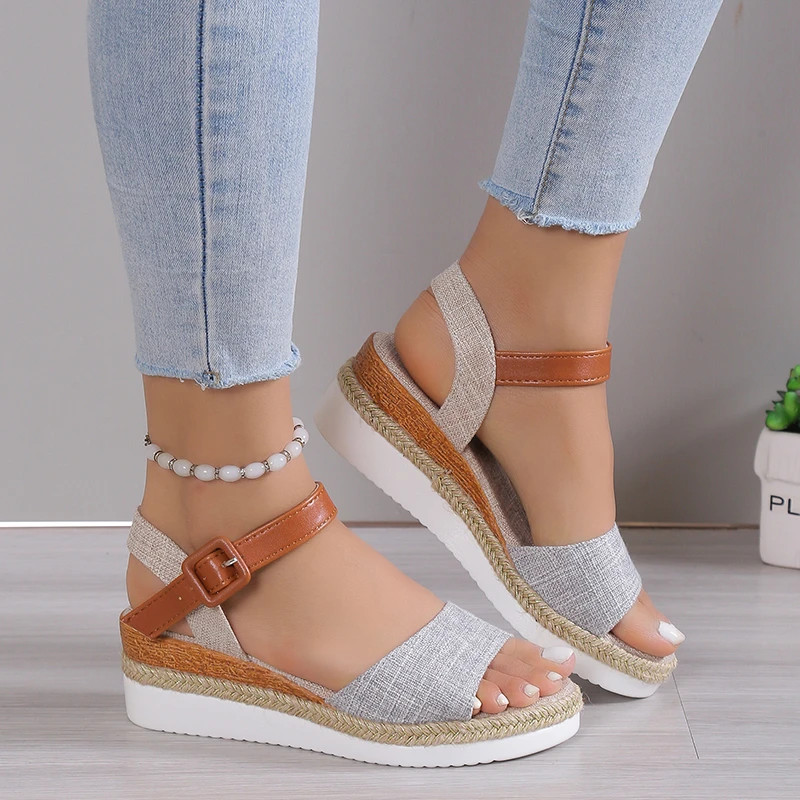 Formal Soft Dressing Style Ankle Strap Shallow Wedge Sandals - Image 2