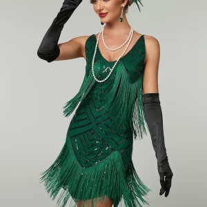 Vintage Fringed Sequin Beaded Lady Mini Tassels Dress