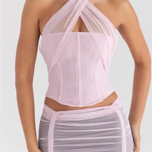 Halter Sleeveless Skinny With Fishbone Backless Club Party Crop Tops